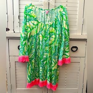 🌸 Lilly Pulitzer Getaway Cover up LINEN Toucan Green Coco Loca • Medium womens